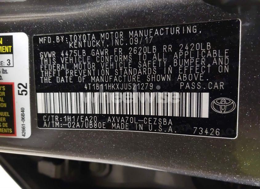 Photo 9 of 2018 Toyota Camry SE (VIN 4T1B11HKXJU521279)