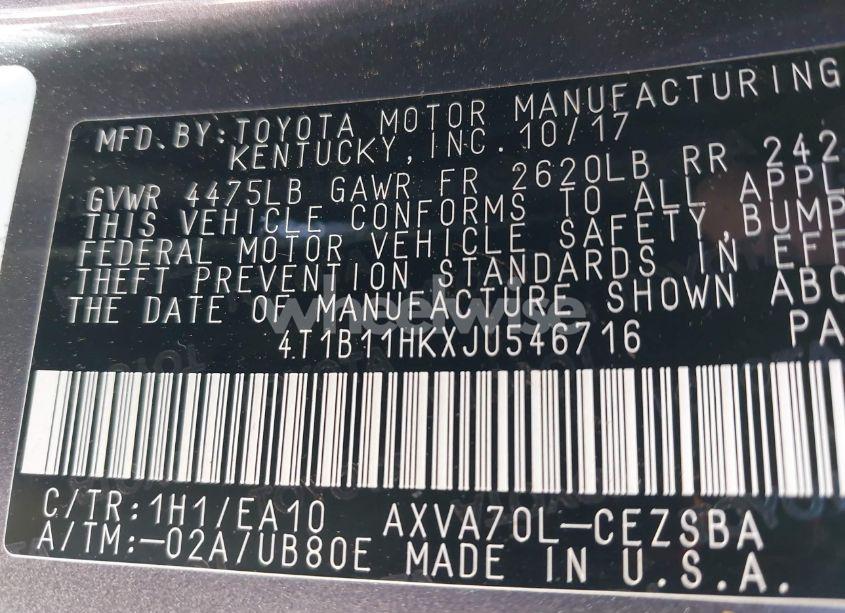 Photo 9 of 2018 Toyota Camry SE (VIN 4T1B11HKXJU546716)