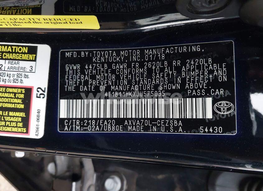 Photo 9 of 2018 Toyota Camry SE (VIN 4T1B11HKXJU575035)