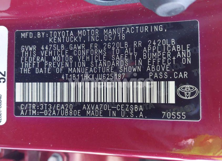 Photo 9 of 2018 Toyota Camry SE (VIN 4T1B11HKXJU625187)