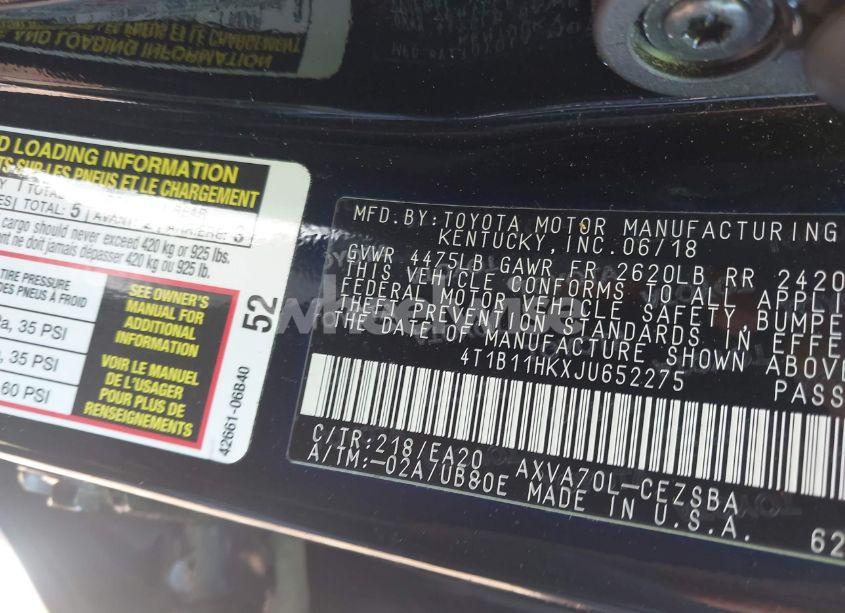 Photo 9 of 2018 Toyota Camry SE (VIN 4T1B11HKXJU652275)