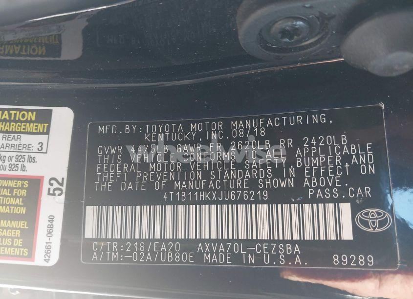 Photo 9 of 2018 Toyota Camry SE (VIN 4T1B11HKXJU676219)