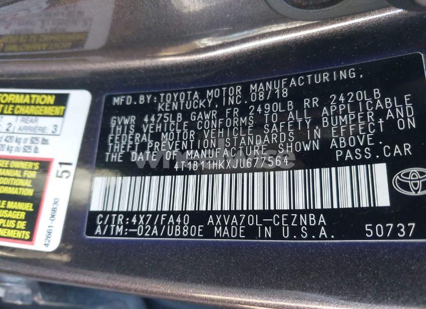 Photo 9 of 2018 Toyota Camry LE (VIN 4T1B11HKXJU677564)