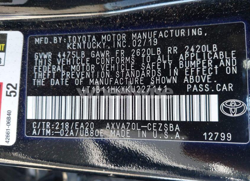 Photo 9 of 2019 Toyota Camry SE (VIN 4T1B11HKXKU227141)