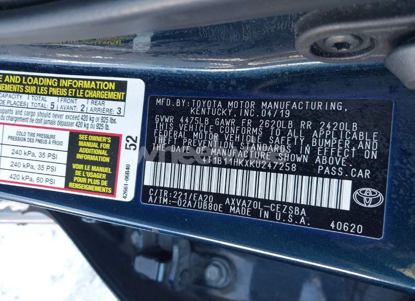 Photo 9 of 2019 Toyota Camry SE (VIN 4T1B11HKXKU247258)