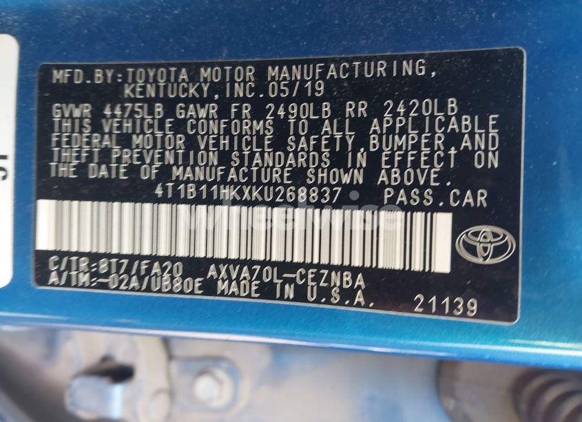 Photo 9 of 2019 Toyota Camry LE (VIN 4T1B11HKXKU268837)