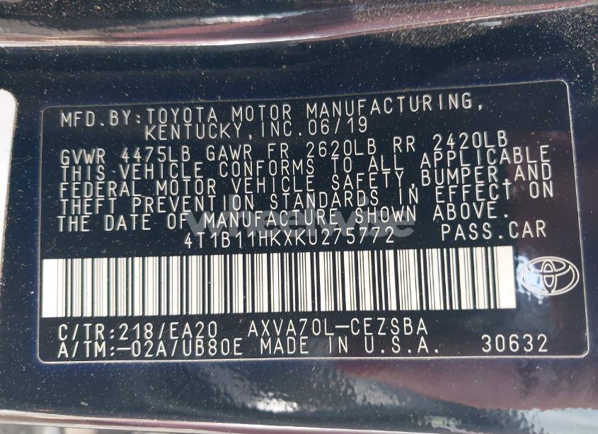 Photo 9 of 2019 Toyota Camry SE (VIN 4T1B11HKXKU275772)