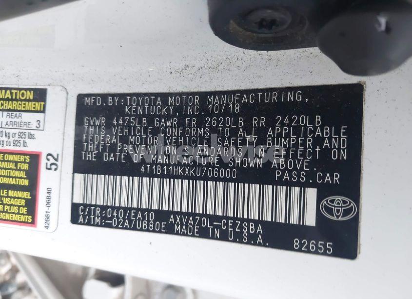 Photo 9 of 2019 Toyota Camry SE (VIN 4T1B11HKXKU706000)