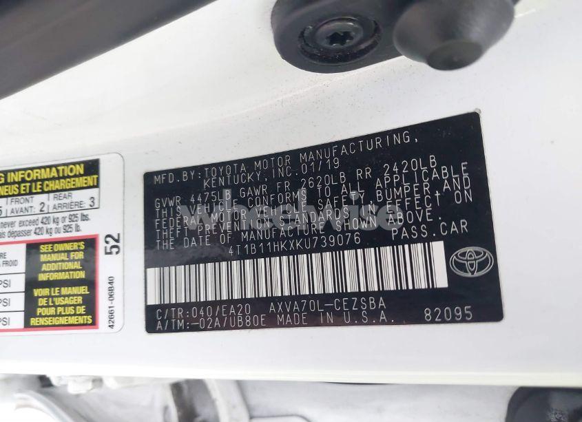 Photo 9 of 2019 Toyota Camry SE (VIN 4T1B11HKXKU739076)