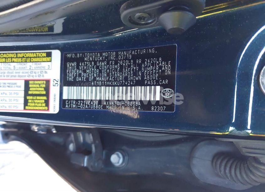 Photo 9 of 2019 Toyota Camry L/LE/SE/XLE (VIN 4T1B11HKXKU774247)