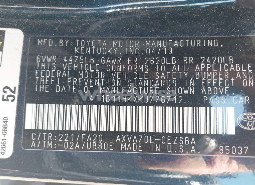 Photo 9 of 2019 Toyota Camry SE (VIN 4T1B11HKXKU776712)