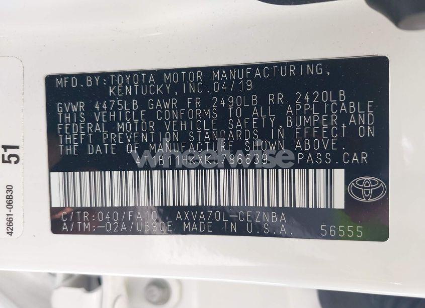 Photo 9 of 2019 Toyota Camry LE (VIN 4T1B11HKXKU786639)