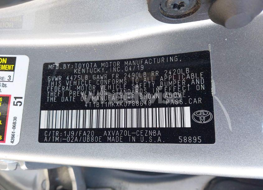 Photo 9 of 2019 Toyota Camry LE (VIN 4T1B11HKXKU788648)