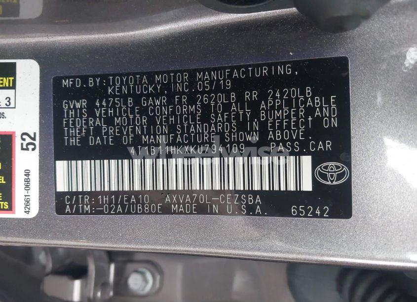 Photo 9 of 2019 Toyota Camry SE (VIN 4T1B11HKXKU794109)