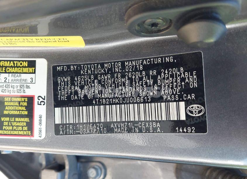 Photo 9 of 2018 Toyota Camry HYBRID SE (VIN 4T1B21HK0JU006613)