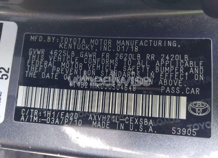 Photo 9 of 2018 Toyota Camry HYBRID SE (VIN 4T1B21HK0JU504648)