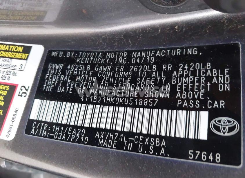 Photo 9 of 2019 Toyota Camry HYBRID SE (VIN 4T1B21HK0KU518857)