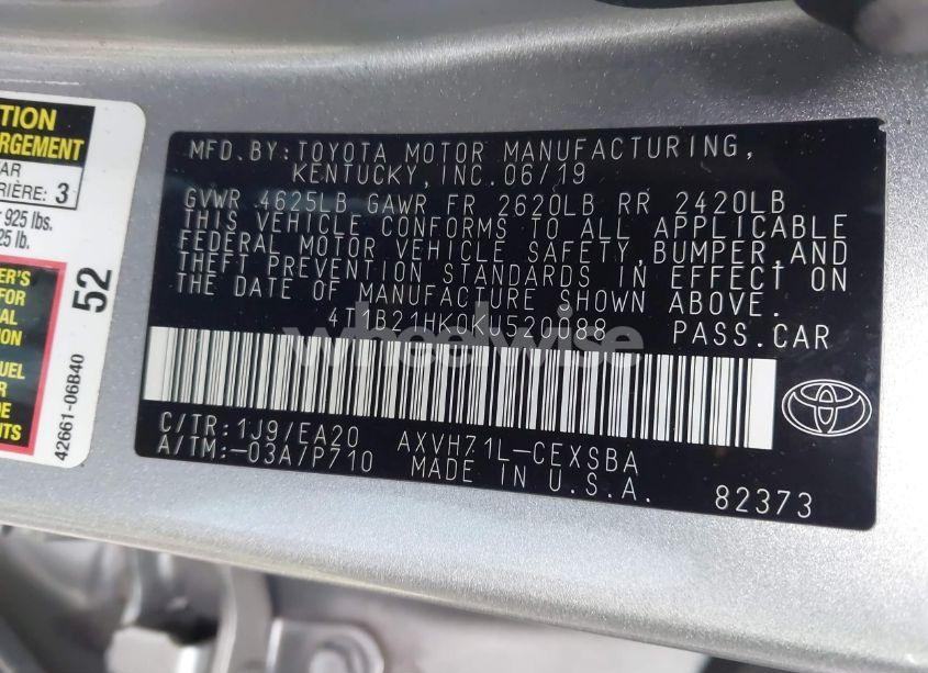 Photo 9 of 2019 Toyota Camry HYBRID SE (VIN 4T1B21HK0KU520088)