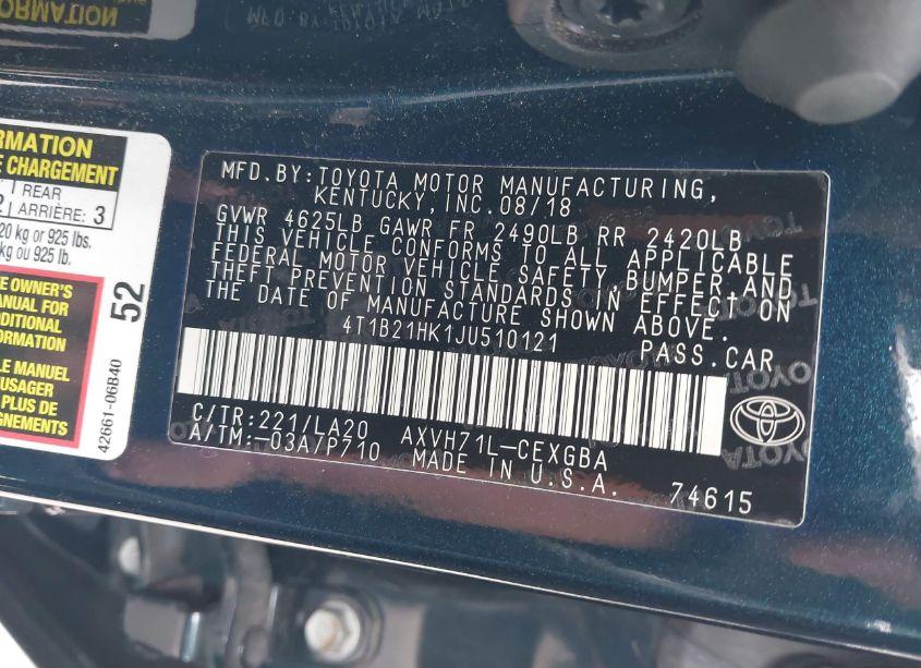 Photo 9 of 2018 Toyota Camry HYBRID XLE (VIN 4T1B21HK1JU510121)