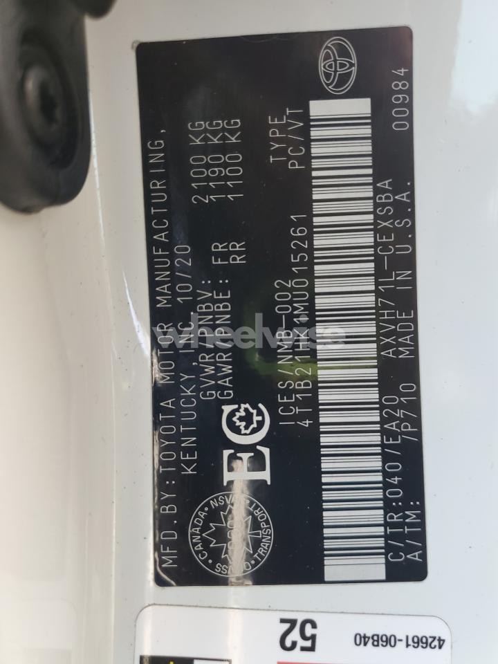 Photo 13 of 2021 TOYOTA CAMRY XLE (VIN 4T1B21HK1MU015261)