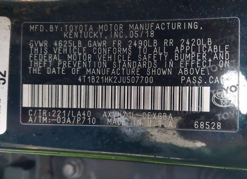 Photo 9 of 2018 Toyota Camry HYBRID XLE (VIN 4T1B21HK2JU507700)