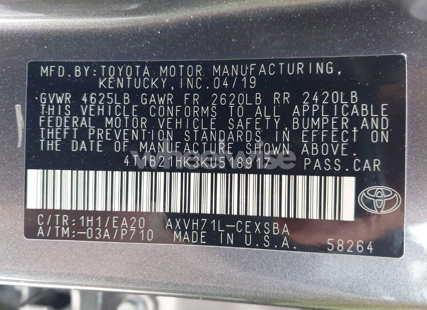 Photo 9 of 2019 Toyota Camry HYBRID SE (VIN 4T1B21HK3KU518917)