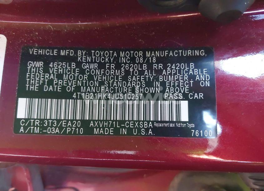 Photo 9 of 2018 Toyota Camry HYBRID SE (VIN 4T1B21HK4JU510257)