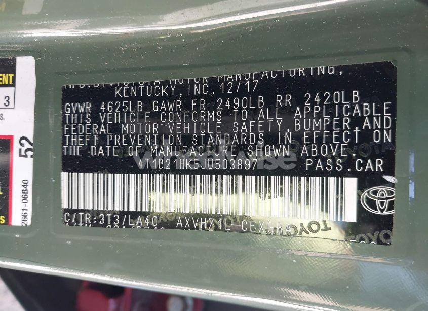 Photo 9 of 2018 Toyota Camry HYBRID/LE/XLE/SE (VIN 4T1B21HK5JU503897)