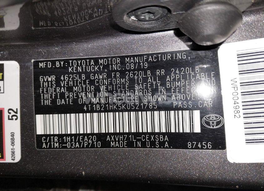 Photo 9 of 2019 Toyota Camry HYBRID SE (VIN 4T1B21HK5KU521785)