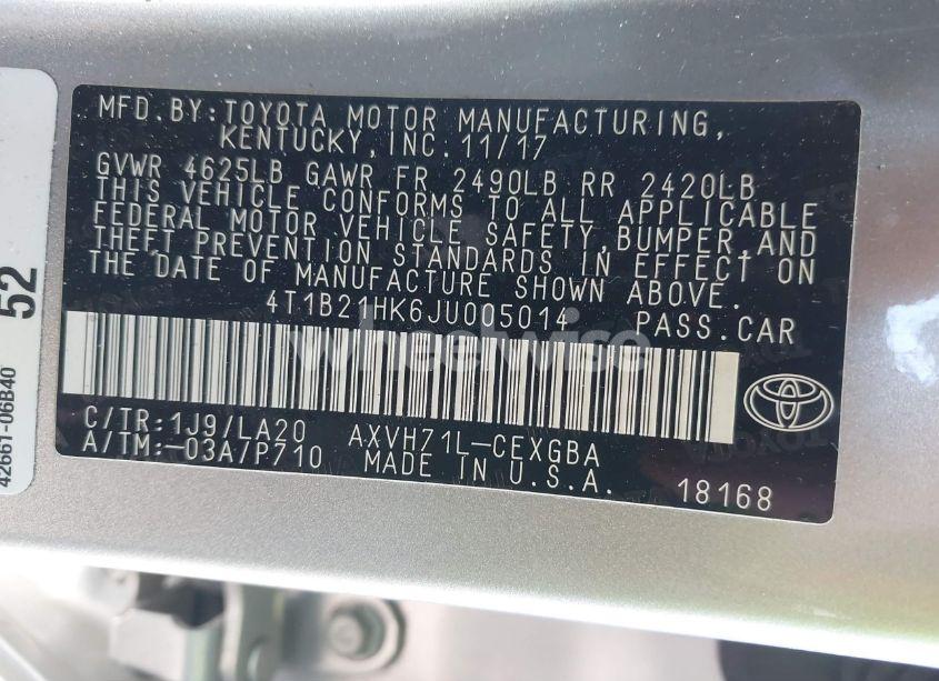 Photo 9 of 2018 Toyota Camry HYBRID XLE (VIN 4T1B21HK6JU005014)