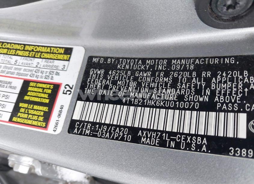 Photo 9 of 2019 Toyota Camry HYBRID SE (VIN 4T1B21HK6KU010070)