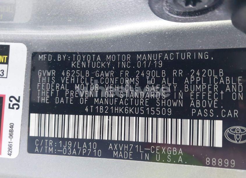 Photo 9 of 2019 Toyota Camry HYBRID XLE (VIN 4T1B21HK6KU515509)