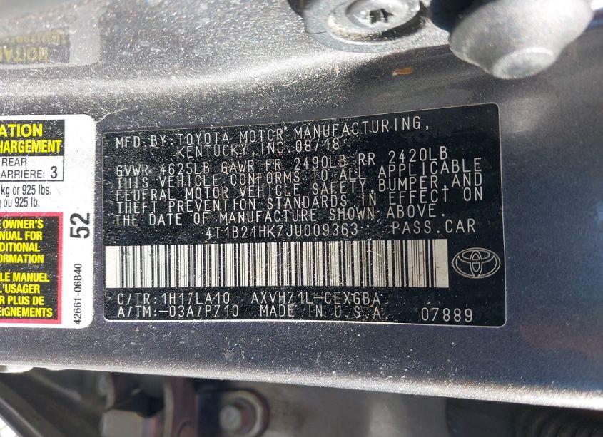 Photo 9 of 2018 Toyota Camry HYBRID XLE (VIN 4T1B21HK7JU009363)