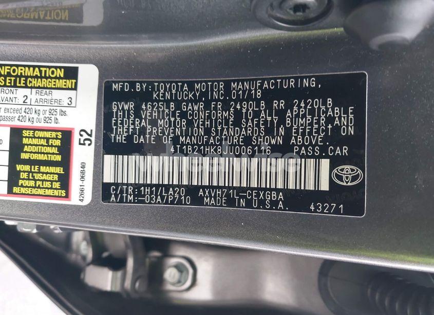 Photo 9 of 2018 Toyota Camry HYBRID XLE (VIN 4T1B21HK8JU006116)
