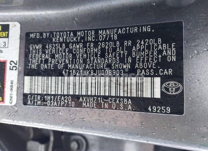 Photo 9 of 2018 Toyota Camry HYBRID SE (VIN 4T1B21HK8JU008903)