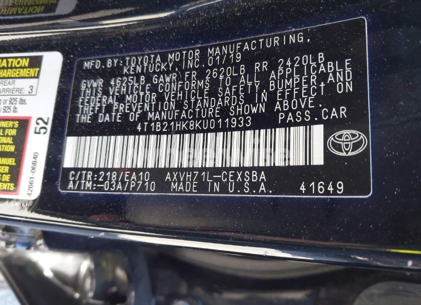 Photo 9 of 2019 Toyota Camry HYBRID SE (VIN 4T1B21HK8KU011933)