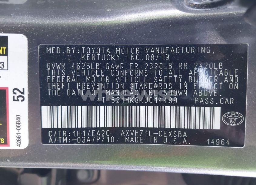Photo 9 of 2019 Toyota Camry HYBRID SE (VIN 4T1B21HK8KU014489)