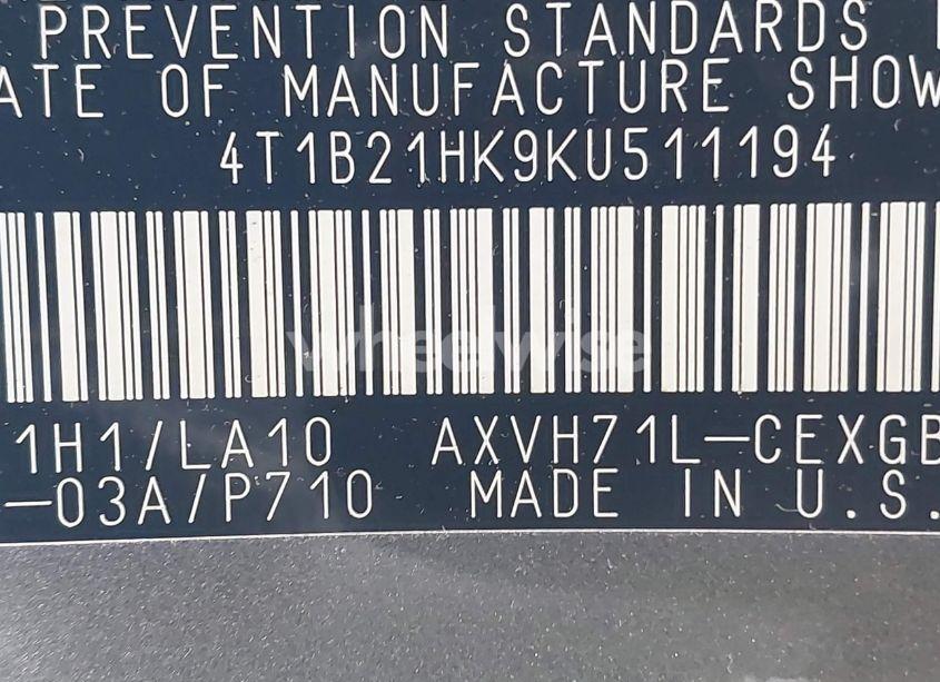 Photo 9 of 2019 Toyota Camry HYBRID XLE (VIN 4T1B21HK9KU511194)