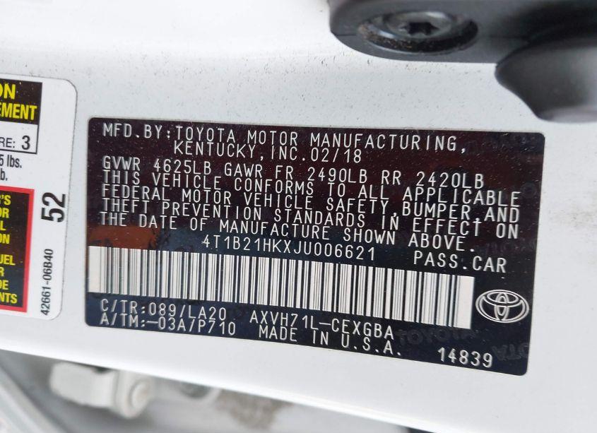 Photo 9 of 2018 Toyota Camry HYBRID XLE (VIN 4T1B21HKXJU006621)