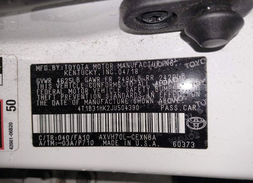 Photo 9 of 2018 Toyota Camry HYBRID LE (VIN 4T1B31HK2JU504390)