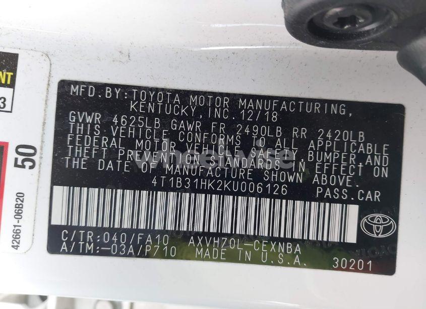 Photo 9 of 2019 Toyota Camry HYBRID LE (VIN 4T1B31HK2KU006126)