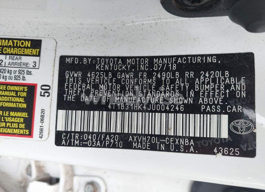 Photo 9 of 2018 Toyota Camry HYBRID LE (VIN 4T1B31HK4JU004246)