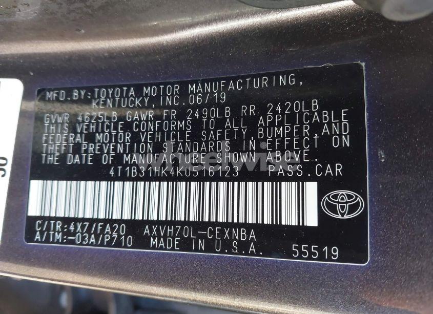 Photo 9 of 2019 Toyota Camry HYBRID LE (VIN 4T1B31HK4KU516123)