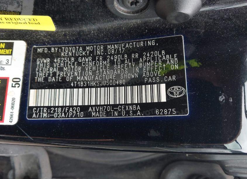 Photo 9 of 2018 Toyota Camry HYBRID LE (VIN 4T1B31HK5JU500480)