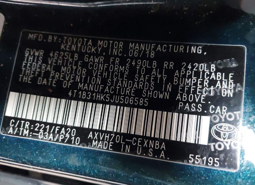 Photo 9 of 2018 Toyota Camry HYBRID LE (VIN 4T1B31HK5JU506585)