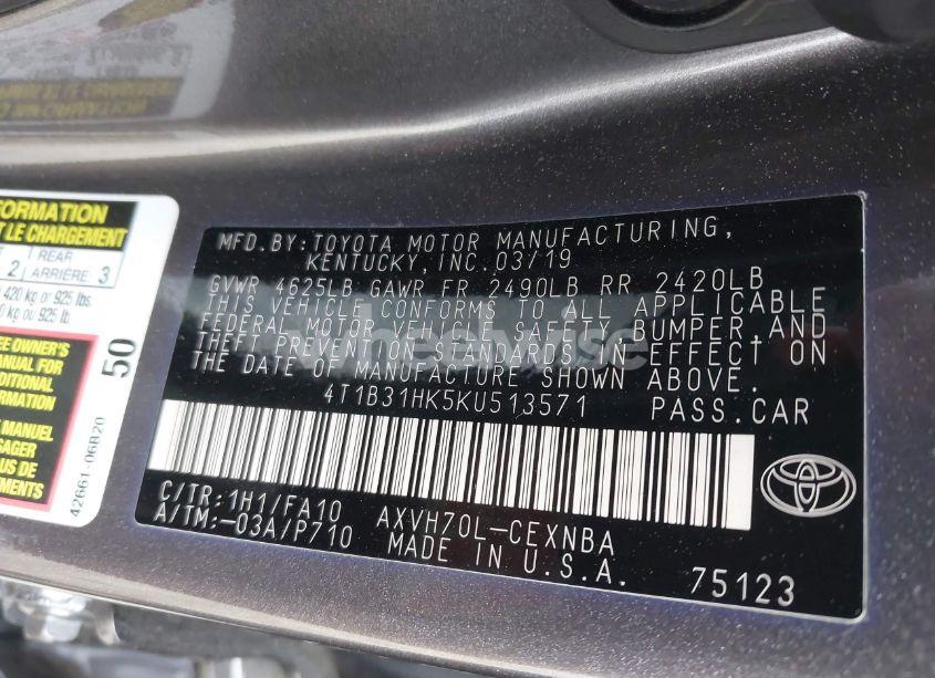 Photo 9 of 2019 Toyota Camry HYBRID LE (VIN 4T1B31HK5KU513571)