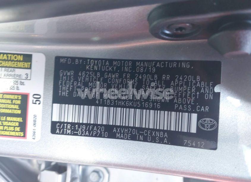 Photo 9 of 2019 Toyota Camry HYBRID LE (VIN 4T1B31HK6KU516916)
