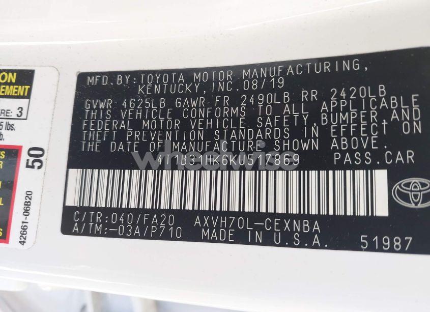 Photo 9 of 2019 Toyota Camry HYBRID LE (VIN 4T1B31HK6KU517869)