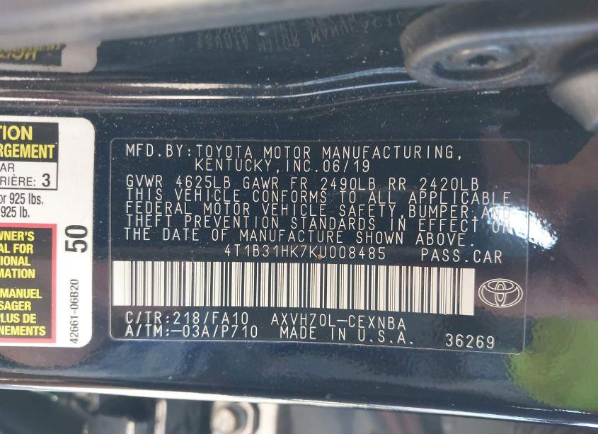 Photo 9 of 2019 Toyota Camry HYBRID LE (VIN 4T1B31HK7KU008485)