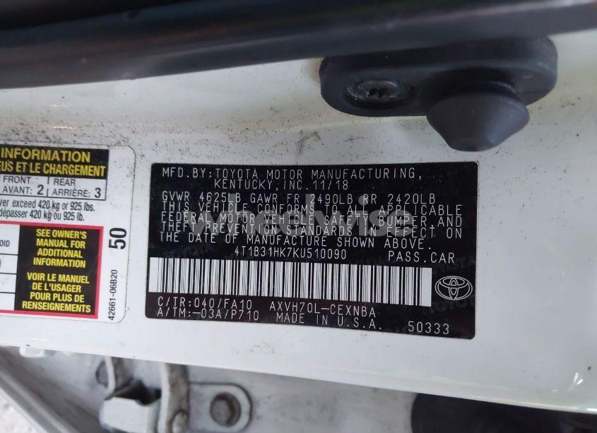 Photo 9 of 2019 Toyota Camry HYBRID LE (VIN 4T1B31HK7KU510090)